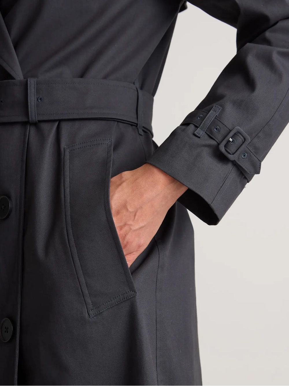 NWT QUINCE Long Trench Coat Organic Cotton Size XL Black - Picture 5 of 17
